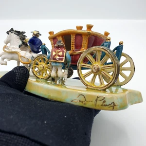 Carrosse EDAC Paris Vintage barbotine FAIENCE Polychrome Miniature Rouge Chevaux - Imagen 1 de 12