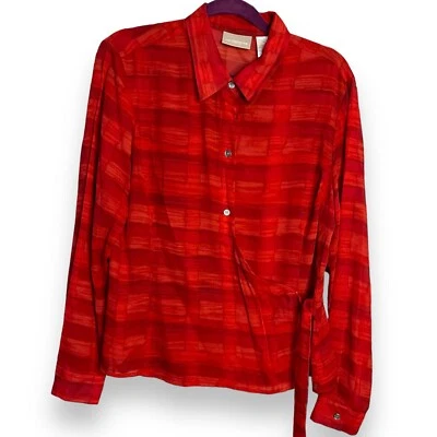 Camisa Liz Claiborne Imitación Envolvente Abotonada Para Mujer 14 Roja Informal Ligera Trabajo Foto 1 de 4