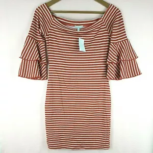 NEU Charlotte Russe gestreiftes Strick-Minikleid gerippt mit Rüschenärmeln Gr. M - Bild 1 von 11