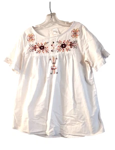 Serra Damen Shirt groß weiß bestickt 100% Baumwolle Kurzarm Rüschen - Bild 1 von 6