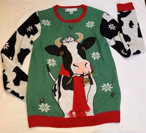 Jolly Pullover Ugly Christmas Sweater Cow Jingle Bells rot Schal M bestickt - Bild 1 von 12
