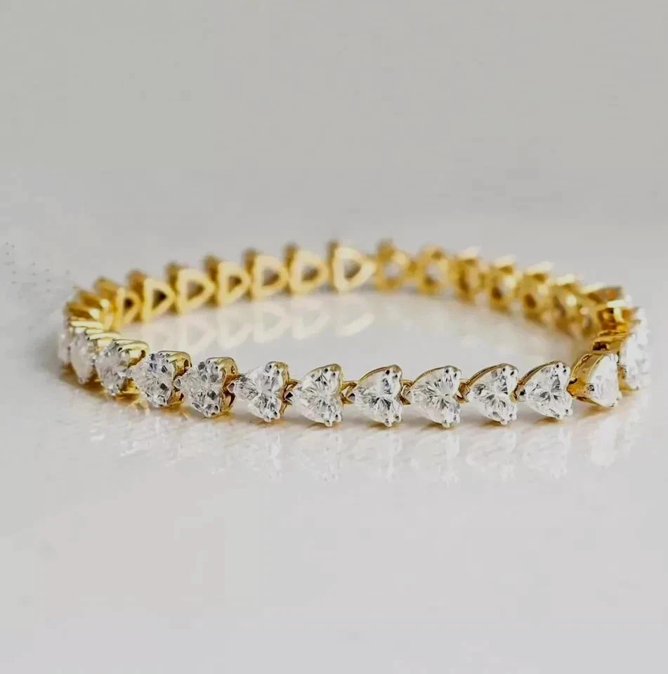Heart Shape Lab Created Diamond Tennis Bracelet 14K Yellow Gold Over 8.00 Ct - Image 1 of 1