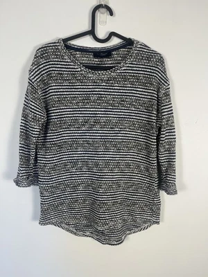 Next Stripe Thick Knit Jumper Size 6, Turn Up Sleeves Dip Hem 3/4 Sleeve - Image 1 of 4