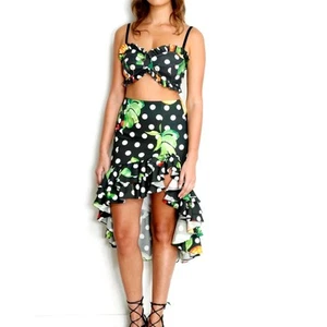 Caroline Constas Polka Dot Fruit Hi-Low Flirty Rüschenrock Gr. M - Bild 1 von 5