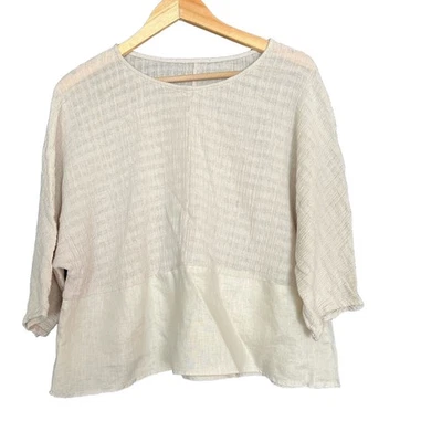 Unbranded Blouse Womens Size Khaki Boxy Linen Blend Woven Lagenlook Minimalist - Image 1 of 4