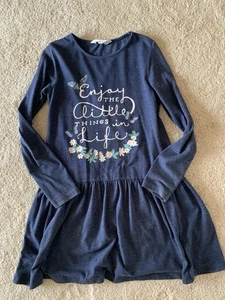 💙🩷 H&M Süßes Kleid 98 104 Dunkelblau Blumen Langarm Frühling Herbst 🩷💙 - Bild 1 von 2