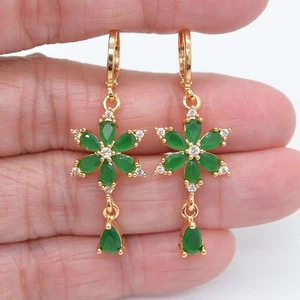 18K Yellow Gold Filled Women Green Mystic Topaz Flower Drop Earrings Jewelry - Picture 1 of 4