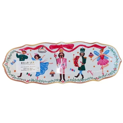Bella Lux Nutcracker Christmas Bow Melamine Serving Tray Platter 14x5" NEW - Image 1 of 4