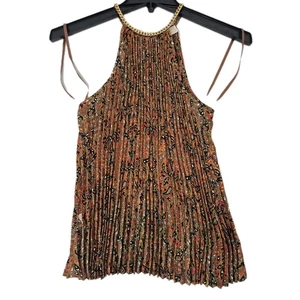 Michael Kors Women’s Blouse Size S Pleated Chain Sleeveless Brt Terracota (65) - Picture 1 of 10