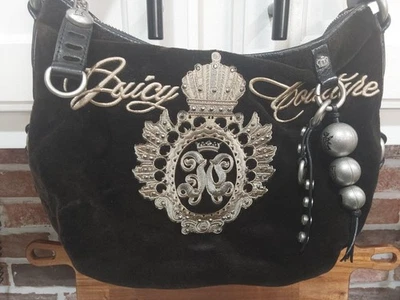 Juicy Couture Y2K Vintage Black Velour Velvet Hobo Tote Shoulder Bag - Image 1 of 4