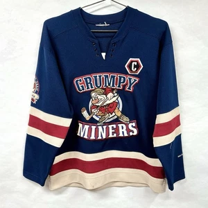Vintage Disney Grumpy Miners Hockey Jersey Navy Blue Youth Large - Picture 1 of 16