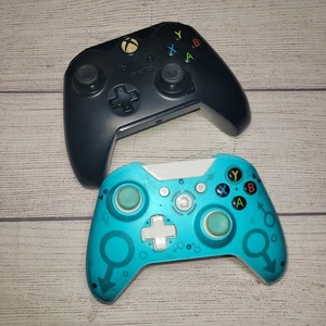 Two Wired Gaming Controller Microsoft Xbox One PDP 048-082 Black & Teal PC/P3 - Picture 1 of 4