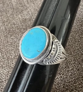 SZ 11.75 Mens Vintage Navajo Sterling Silver Turquoise Estate Ring Signed HT 925 - Picture 1 of 11