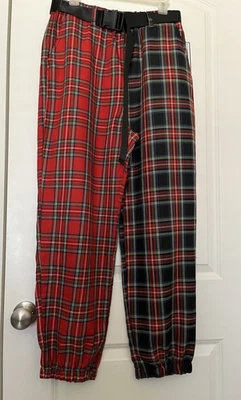 Pantalones Jogger Casi Famosos Dos Tonos Cuadros Estilo Años 90 Pierna Cónica Cinturón Nuevos con Etiquetas XL Foto 1 de 4