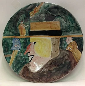 EMILIO TADINI (1927-2002) PROFILO DI UOMO DIPINTO SU PIATTO IN CERAMICA 52CM - Foto 1 di 1