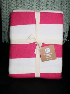 POTTERY BARN TEEN COTTAGE STRIPE BLANKET- TWIN - PINK/WHITE - Bild 1 von 2