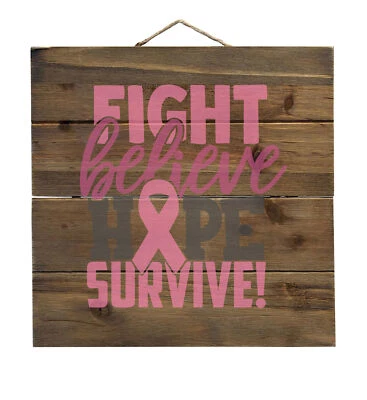 Розовая лента рак - борьба верить надежда выжить - декоративное дерево настенное искусство - Изображение 1 из 4