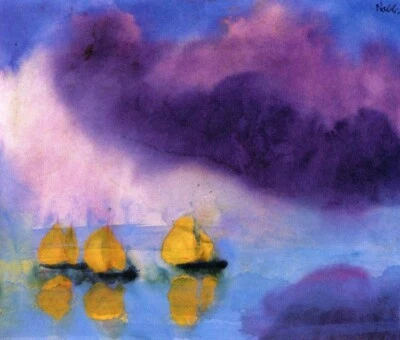 The Sea Print Emil Nolde 1936 German Expressionist Sailboats Watercolor Art - Image 1 of 2