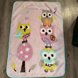 Bananafish Owl Baby Blanket Pink Security Lovey 30” X 44" Soft Fleece Owls - Picture 1 of 7