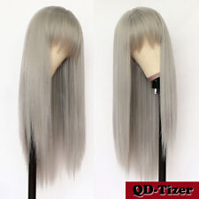 Synthetic Wigs Fashion Women Heat Resistant Gray Hair 24'' Straight Full Bangs