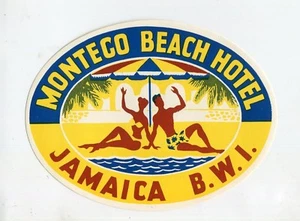 Etiqueta de equipaje de hotel vintage MONTEGO BEACH HOTEL Jamaica ICM Indias Occidentales Británicas - Imagen 1 de 2