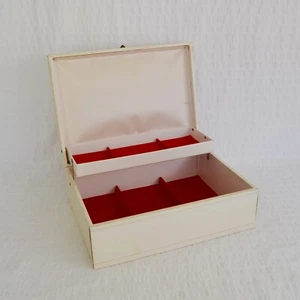 Vintage Cream Jewellery Box - Made in Sweden Red Lined Two Tier Retro - Picture 1 of 14