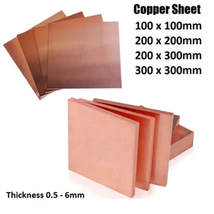 Copper Sheet Pure Copper Plate Copper Board Thickness 0.5 - 6mm  Multiple Sizes - Picture 1 of 6