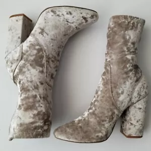 Windsor Smith Beige Crushed Velvet Sock Block Heeled Ankle Boots Vida Size 8 - Picture 1 of 8