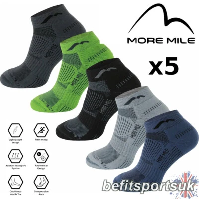 MENS WOMENS RUNNING SOCKS CUSHIONED ANKLE MORE MILE LONDON BLISTER SPORTS 5 PAIR - Image 1 of 2