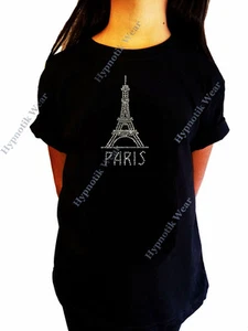 Girls Rhinestone T-Shirt " Paris Eiffel Tower " Size 3 to 14 Available - Picture 1 of 2