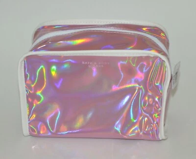 BANHO & BODY WORKS ROSA MAQUIAGEM IRIDESCENTE BOLSA DE BELEZA BOLSA DE MOEDAS COSMÉTICA CLUTCH - Imagem 1 de 4