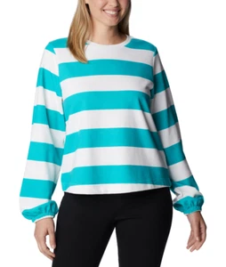 Columbia Mujeres Trek Estacional Rayas Sudadera Brillante Aqua Rugby Talla S - Imagen 1 de 2
