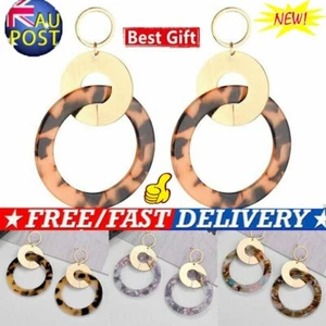 Acrylic Resin Tortoise Shell Leopard Print Tassel Dangle Plastic Hoop EarringsTK - Picture 1 of 15
