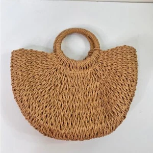 Sole Society Neutral Straw Crescent Bag Purse with Removable Crossbody Strap - Picture 1 of 11