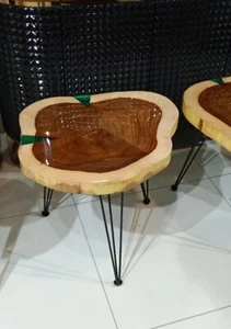 Round coffee table wood epoxy base home Furniture 18" with metal legs solid - Picture 1 of 4
