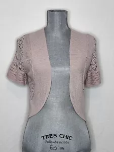 United States Sweaters Cropped Open Knit Cardigan Short Sleeve Pink Size S - Picture 1 of 6
