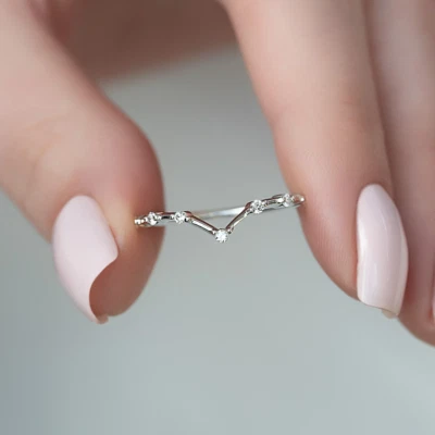 14k White Gold Round Cut Lab Created Diamond Band 0.15 Ct Engagement 1.5 MM - Image 1 of 4