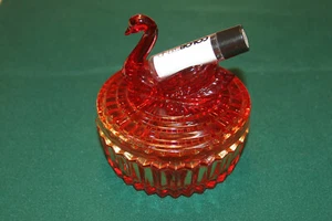 Vintage Red Amberina Swan Covered Dish - Picture 1 of 4