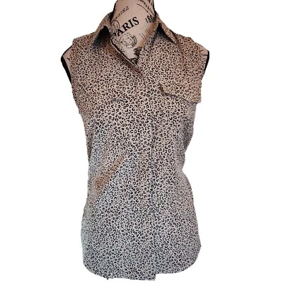 ANN TAYLOR brown animal print button down blouse- size XS - Image 1 of 4