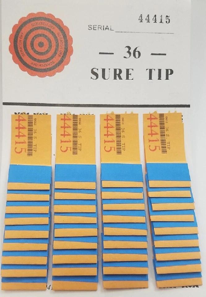 "12"  #36  Sure Tip Boards (01-36)  Pull Tabs/Jar Tickets Free Shipping US - Image 1 of 1