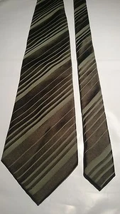 Oroton Vintage Silk Tie in Shades of Green with Stripe - Picture 1 of 4