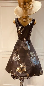 Roman UK 14 Jacquard Rose In Black Fit & Flare High Low Midi Occasion Dress - Picture 1 of 14