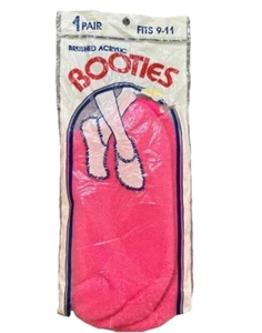 VTG Socks Brushed Booties NOS Hot Pink 9-11 80's Acrylic Low Cut Sofpuff USA 90s - Picture 1 of 6