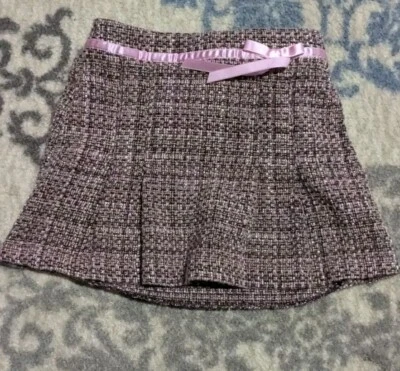 IZ Byer Girls 5 Pleated Tweed Brown Skirt Elastic Waist Pink Ribboned Waist EUC - Image 1 of 4