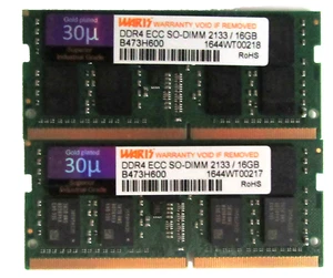 32GB (2x 16GB) Waris B473H600 Gold Plated DDR4 ECC SO-DIMM 2133 Server RAM - Picture 1 of 3