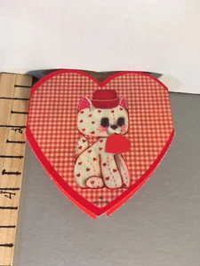 Vtg Valentine Card 70's Red Gingham Kitty Cat Hallmark Unused k2 - Picture 1 of 3