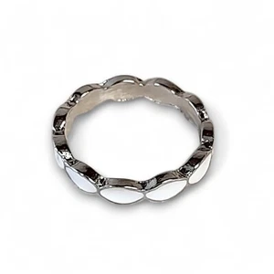 Silver Tone & White Enamel Ring Band Size 5.25 - Picture 1 of 4