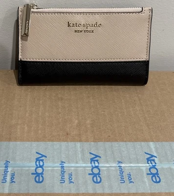 Kate Spade - Cartera para mujer pequeña Spencer delgada de cuero doble pliegue beige cálido - ¡Nueva!! Foto 1 de 4