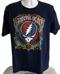 Grateful Dead Hemd Herren XL Liquid Blue Steal Your Face Totenkopf Rosen Batik Roc - Bild 1 von 9