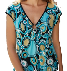 Carrie Allen Vintage Top M Circle Print Raglanärmel Schlüsselloch vorne Retro Style - Bild 1 von 13